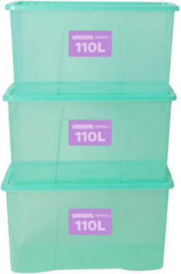 Plastic Storage Box W/ Lid Wham Crystal 110L Container-Tint Spearmint ...