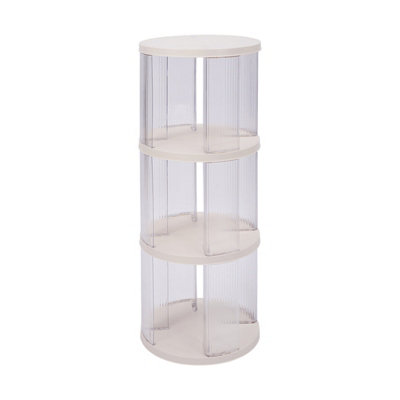 Plastic Three-layer Round Rotating Bookshelf Storage Rack White