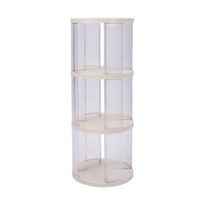 Plastic Three-layer Round Rotating Bookshelf Storage Rack White