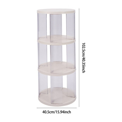 Plastic Three-layer Round Rotating Bookshelf Storage Rack White