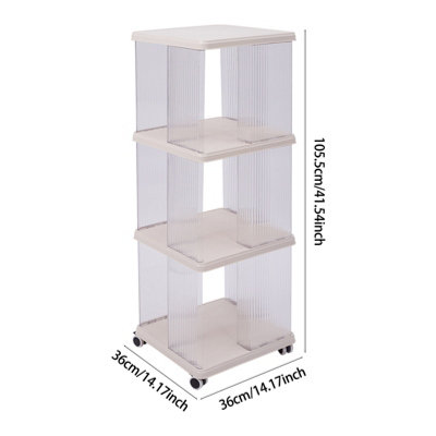 Plastic Three-layer Square Mobile Bookshelf Storage Rack White with Wheels