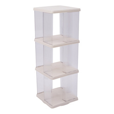 Plastic Three-layer White Square Rotating Bookshelf Storage Rack