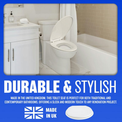Plastic Toilet Seat - White Bathroom Wc With Fittings Easy Clean Heavy Duty - 4