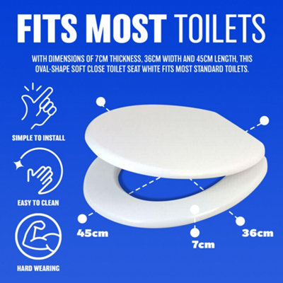 Plastic Toilet Seat - White Bathroom Wc With Fittings Easy Clean Heavy Duty - 6