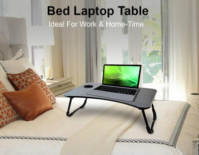 Plastic Top Laptop Tray Table with Cup Holder - Black