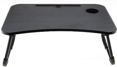Plastic Top Laptop Tray Table with Cup Holder - Black