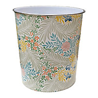 Plastic Waste Paper Basket Bin Round Trash Can Lightweight Recycling Rubbish Bin for Kitchen Bedroom Bathroom 7.7L(Coloured Leaf)