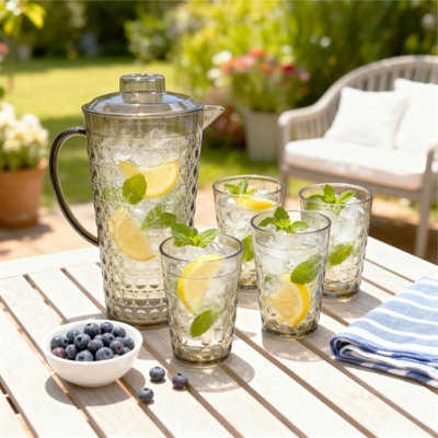 Plastic Water Jug 2L with Lid and 4 Cups BPA Free Drink Set Pitcher for  Juice