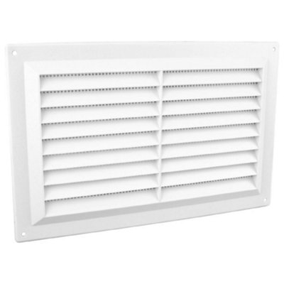 Plastic White Air Vent Louvre Grille with Flyscreen Cover for Walls, (L) 258mm (W) 94mm