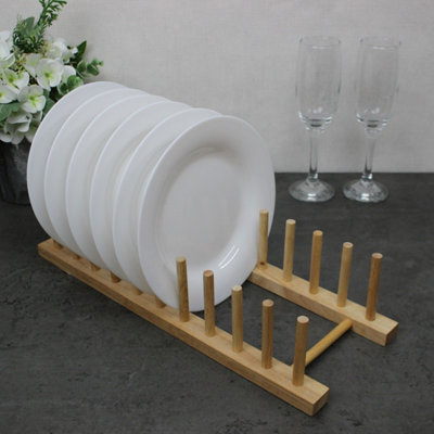 Plate Holder Beech Wood Plate Rack Dish Drainer 10 Plates Holder Stand ...