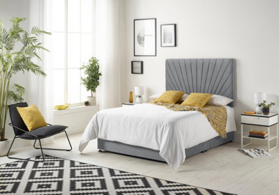 Platinum Divan Bed Set with 2 Drawers with Mattress & 30" Headboard - Plush Velvet, Charcoal, 4FT6 Double