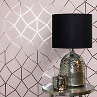 Platinum Geo Trellis Texture Wallpaper Blush Pink / Rose Gold Fine Decor FD42561