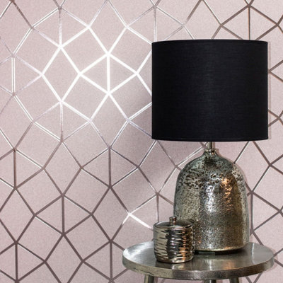 Platinum Geo Trellis Texture Wallpaper Blush Pink / Rose Gold Fine