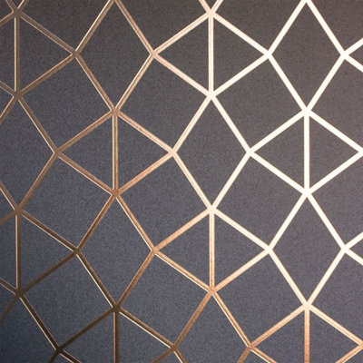 Platinum Geo Trellis Texture Wallpaper Charcoal Grey / Copper Fine Decor FD42490