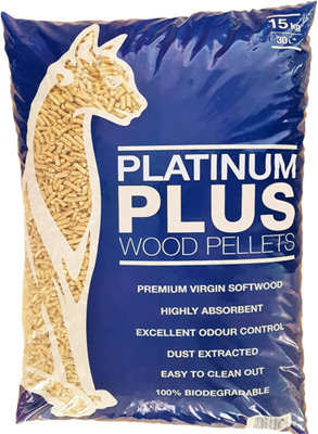 Platinum Plus Animal Cat & Kitten Litter Wood Pellets Premium Biodegradable Softwood for House Training Cat Litter 15kg (30L Bag)