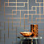 Platinum Square Geo Texture Wallpaper Charcoal / Copper Fine Decor FD42492