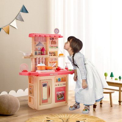 Play Kitchen Set Toddler Kitchen Toy Playset with Real Sounds & Lights