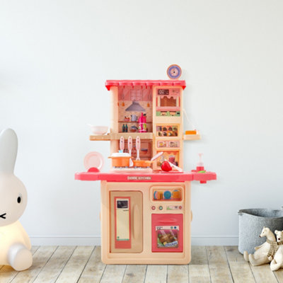 Play Kitchen Set Toddler Kitchen Toy Playset with Real Sounds & Lights