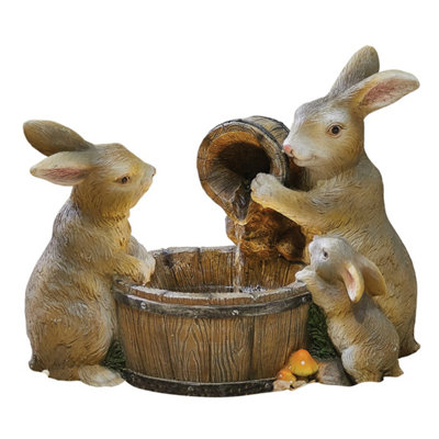 Playful Bunnies inc LEDs Poly-resin - Water Feature H330mm x W400mm x ...