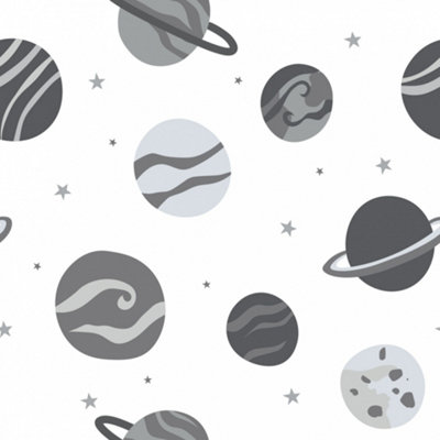 Playful Planets Wallpaper In Grey | DIY at B&Q