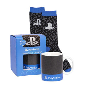 Playstation Childrens/Kids Logo Mug and Sock Set Black/Blue/Grey (One Size)