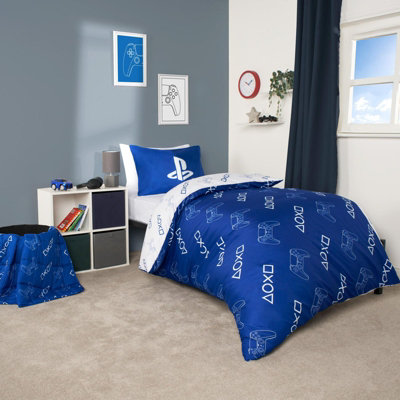 Playstation Duvet Cover Set Reversible Quilt Pillowcase Bedding, Blue - Double