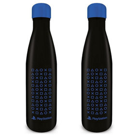 Playstation Symbol Metal Water Bottle Black/Blue (One Size)