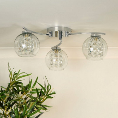 Plaza 3 Light Chrome & Glass Flush Ceiling Light