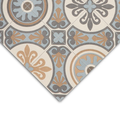 Plaza Lagos 761M CV Sheet Vinyl Flooring PVC 2.80mm R10 Bfl-s1 Kitchen Living Brown Beige Light Blue 200 x 100 cm