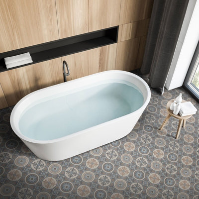 Plaza Lagos 761M CV Sheet Vinyl Flooring PVC 2.80mm R10 Bfl-s1 Kitchen Living Brown Beige Light Blue 200 x 100 cm
