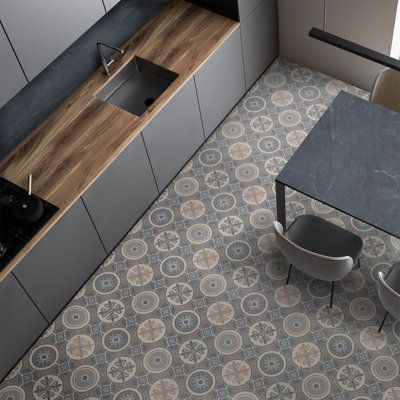 Plaza Lagos 761M CV Sheet Vinyl Flooring PVC 2.80mm R10 Bfl-s1 Kitchen Living Brown Beige Light Blue 200 x 100 cm