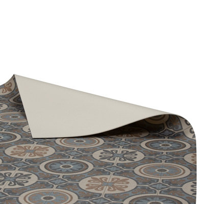 Plaza Lagos 761M CV Sheet Vinyl Flooring PVC 2.80mm R10 Bfl-s1 Kitchen Living Brown Beige Light Blue 200 x 100 cm