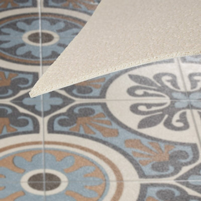 Plaza Lagos 761M CV Sheet Vinyl Flooring PVC 2.80mm R10 Bfl-s1 Kitchen Living Brown Beige Light Blue 200 x 100 cm