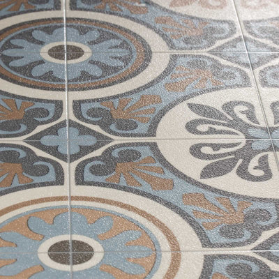 Plaza Lagos 761M CV Sheet Vinyl Flooring PVC 2.80mm R10 Bfl-s1 Kitchen Living Brown Beige Light Blue 200 x 100 cm