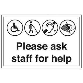 Please Ask Staff For Help Info Sign - Adhesive Vinyl - 300x200mm (x3)