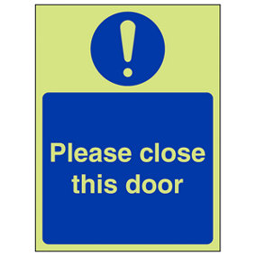 Please Close Door Fire Safety Sign - Glow in the Dark - 150x200mm (x3)