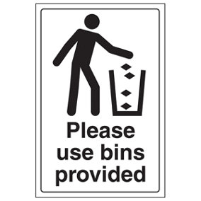 Please Use Bins Provided Waste Sign - Adhesive Vinyl - 300x400mm (x3)
