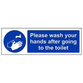 Please Wash Your Hands After Going To Toilet Sign - Adhesive Vinyl - 600x200mm (x3)