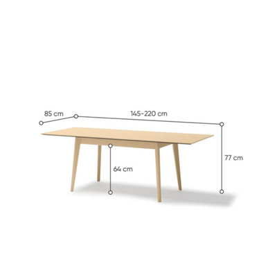 Plot 3 Elegant Light Oak Extendable Dining Table - Versatile Dining Solution - W145-220cm x H77cm x D85cm