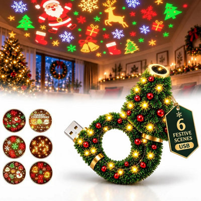 Plug and Play HD Christmas Projector, USB Tree Night Light 6 Scenes ...