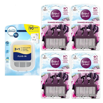 Plug In Air freshener With 4 Refills 3Volution Perfect Scents Oil Summer Meadow