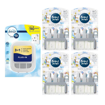 Plug In Air freshener With 4 Refills 3Volution Perfect Scents Oil White Flowers