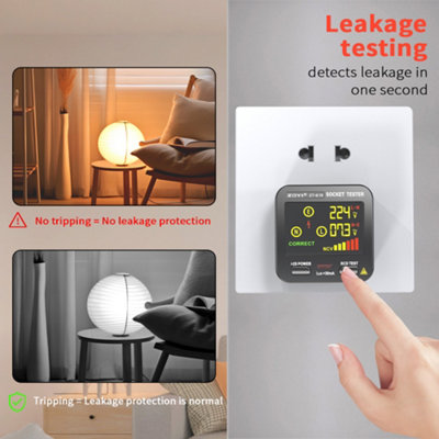 Plug Socket Tester 3 in 1, NCV, RCD Trip and Test Function, Leakage Testing & Wiring Indication Display