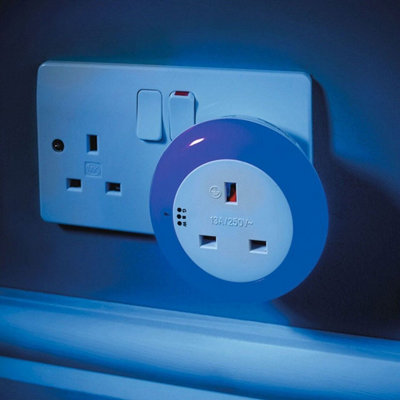 Plug-Through Night Light - 3 Colour LED Bedroom Nursery Lighting with Automatic Dusk to Dawn Sensor - Measures H8 x W8 x D4cm
