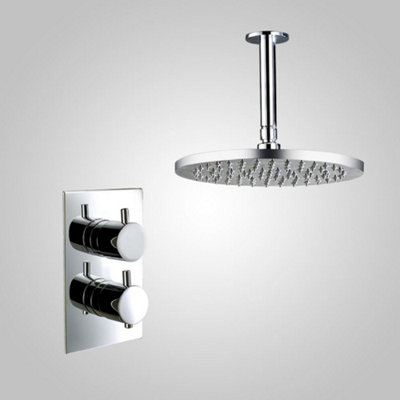 Plum 2 Dial 1 Way Round Set - Ceiling Overhead Shower Head | DIY at B&Q