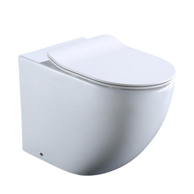 Plum&Clay Abel White Rimless Back to Wall WC Toilet Pan with Soft Close Seat