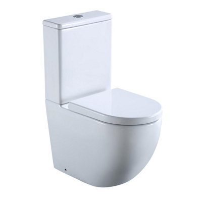 Plum&Clay Abel White Rimless Close Coupled Short Projection Closed Back WC Toilet Pan with Cistern and Soft Close Seat