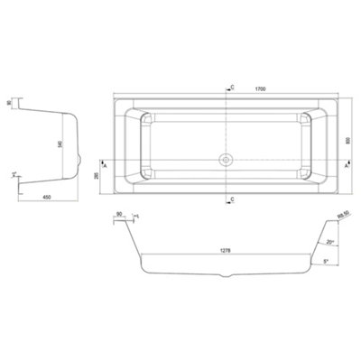 Plum&Clay Adelaide White Super-Strong Acrylic Double Ended Straight Bath (L)1700mm (W)800mm