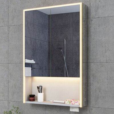 Plum&Clay Arena LED Illuminated  Double Mirrored Wall Cabinet with Wireless Charger (H)900mm (W)500mm