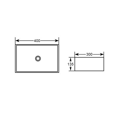 Plum&Clay Ariel Gloss White Ceramic Rectangular Counter Top Basin (W)400 (D)300mm